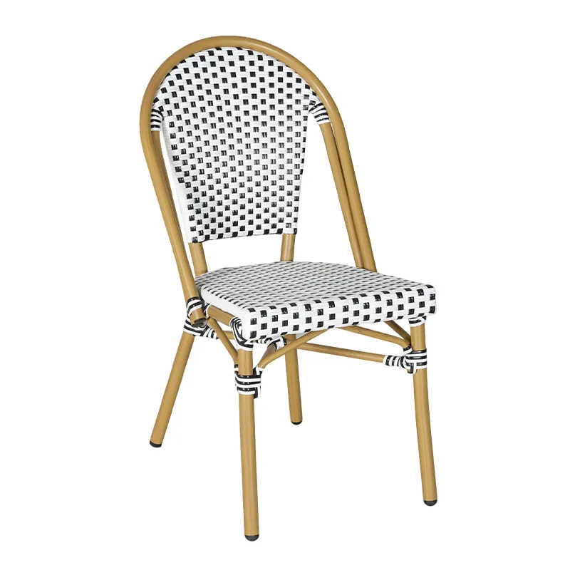 Black & White Checkered Rattan Side Chair
