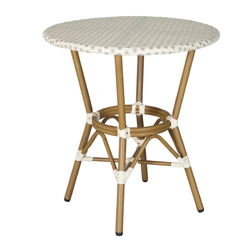 Black & White Checkered Rattan Round Table