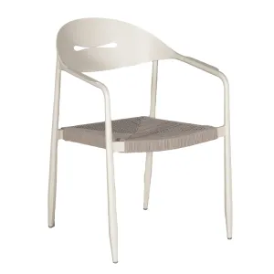 Cream White Aluminum Armchair Taupe Brown Rope Woven Seat
