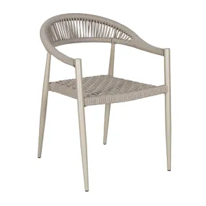 Champagne Gold Full Aluminum Armchair Oat Color Fine Rope Woven All-Weather Outdoor Leisure Dining Chair