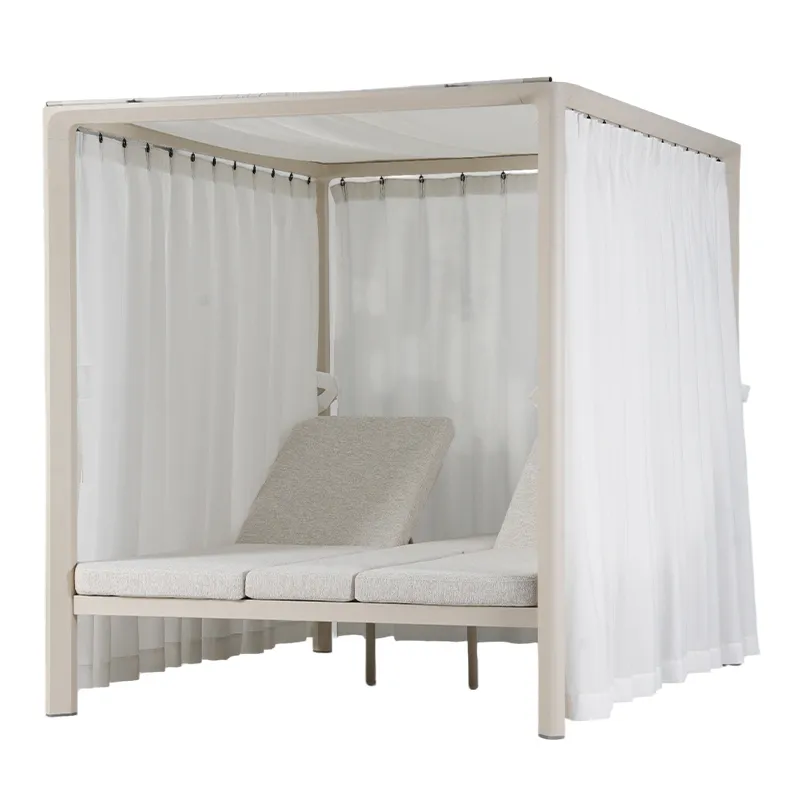 Lion Design Cream White Full Aluminum Outdoor Canopy Sun Bed