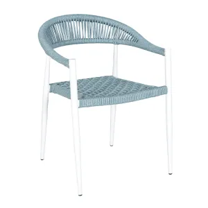 White Full Aluminum Armchair Blue Rope Woven Backrest and Seat Outdoor Chair