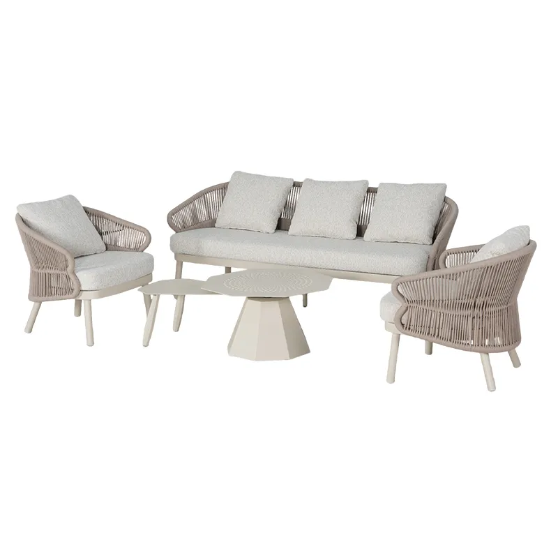 Lion Design Cream White Full Aluminum Modular Outdoor Sofa Set