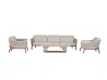 Cream White Rope Weave Outdoor Sofa Set Modern Resort Patio Sofa Suite with Orange-Red Aluminum Frame & Beige Cushions