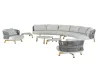 Cream White Curved Modular Outdoor Sofa Set Modern Resort Patio Sofa Suite with Rope Weave Armrests & Light Wood Coffee Table