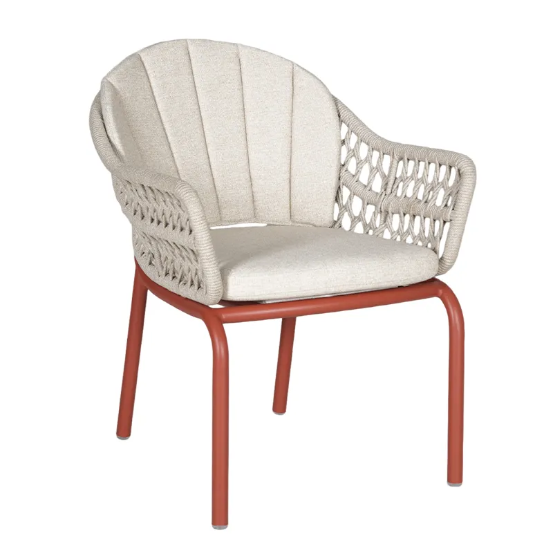 Cream White Rope Weave Dining Chair Modern French Style Patio Dining Chair