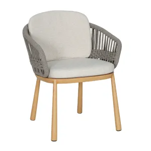  Capella Aluminum Dining Chair Cord‑Woven Back, Wood‑Grain Brushed Aluminum Legs, With Seat & Back Cushions