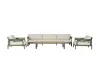 Olive Green Full Aluminum Outdoor Sofa Set Modern Courtyard Leisure Patio Sofa Suite with Beige Cushions & Wood-Grain Coffee Table