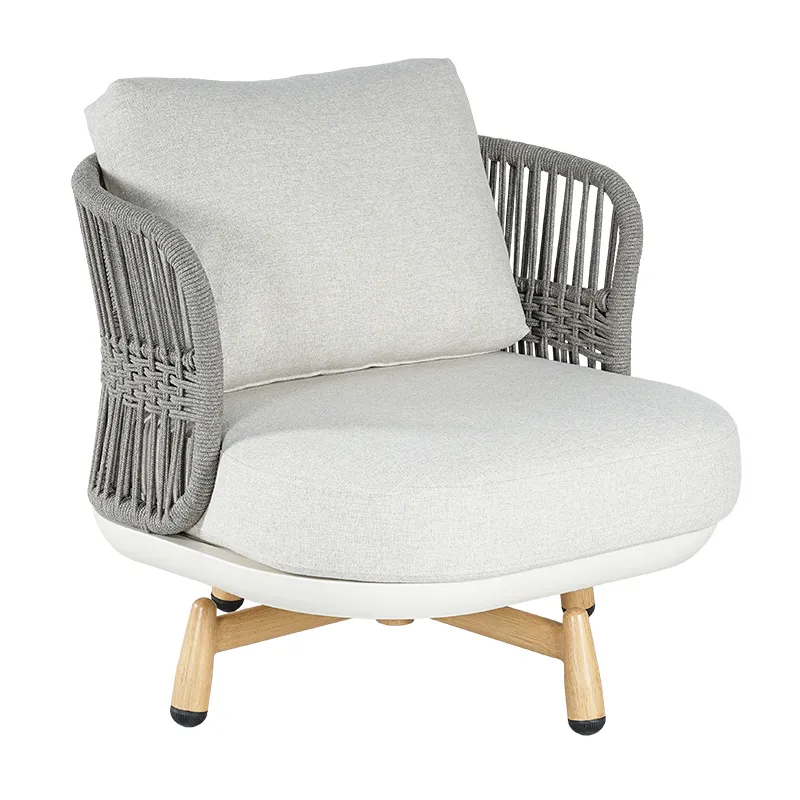 Chaise d'ext&eacute;rieur pivotante en corde tiss&eacute;e c&ocirc;ti&egrave;re, chaise longue de patio avec base rotative