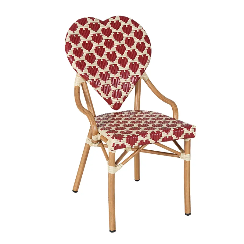 French Heart Bistro Outdoor Chair Parisian Style Rattan Chair with Heart Backrest