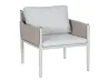 Lion Design Bliss Beige-Gray Upholstered Outdoor Armchair Modern Comfort Patio Dining Chair with Rope Side Panels & Teak Accents
