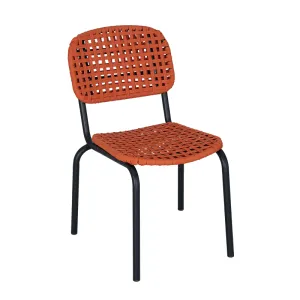Urban Grid Outdoor Dining Chair Modern Patio Chair with Black Aluminum Frame