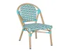 French Bistro Polka Dot Outdoor Woven Chair Modern Parisian Patio Chair with Wood Look Aluminum Frame