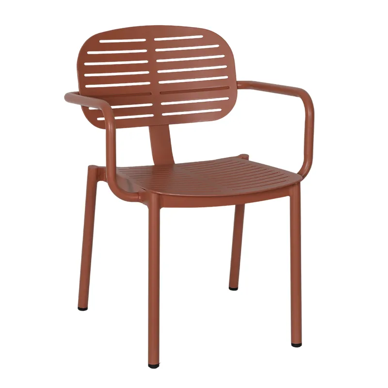Urban Slat Outdoor Dining Chair Modern Patio Chair with Brick Red Aluminum Frame