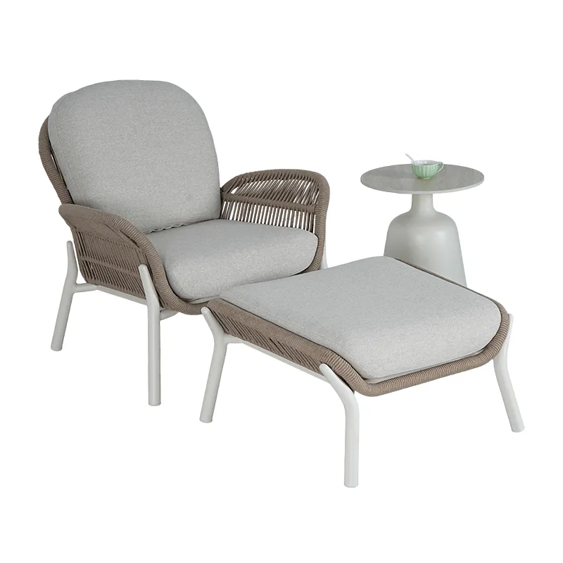 Rope Weave Single-Seat Outdoor Sofa Modern Patio Lounge Chair with Wide Deep Seat & High Back