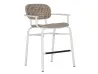 Beige-Gray Rope Weave Outdoor Bar Stool Modern Patio Bar Chair with Square Rope Backrest & Footrest