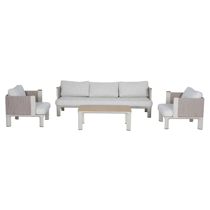 Lion Design Rope Weave Outdoor Sofa Set Modern Patio Conversation Set with Sofa, Armchairs & Coffee Table