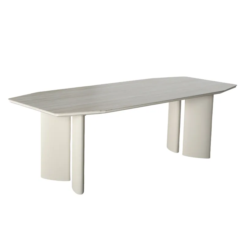 Lion Design Coastal Luxe Outdoor Rectangular Dining Table Patio Dining Table with Stone Look Top and Dual Pillar Legs