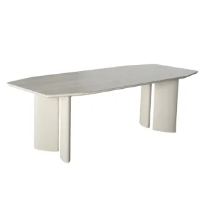 Lion Design Coastal Luxe Outdoor Rectangular Dining Table Patio Dining Table with Stone Look Top and Dual Pillar Legs