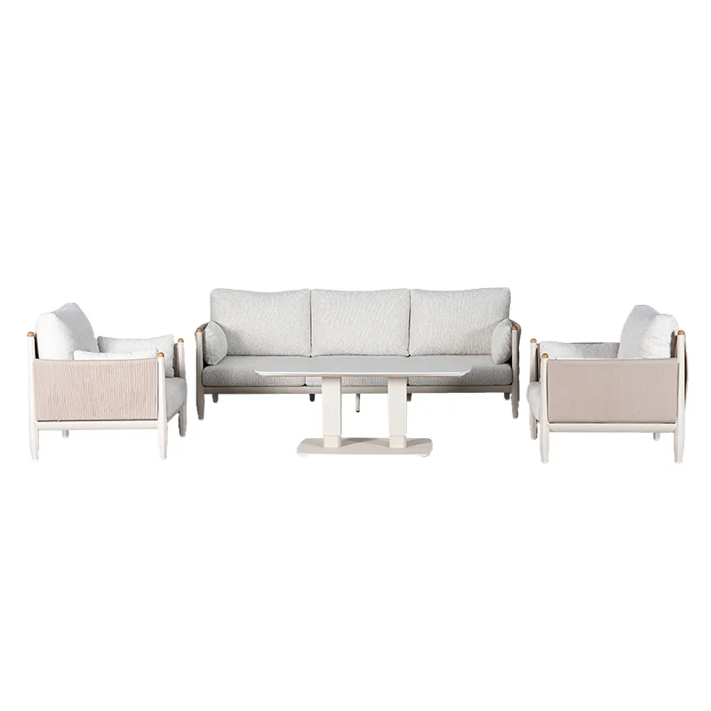 Lion Design Coastal Outdoor Modular Sofa Set Patio Lounge Set with Aluminum Frame and Woven Rope Sides