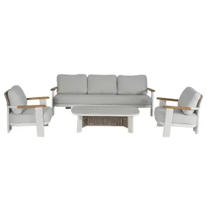 Rope Weave Outdoor Conversation Sofa Set Modern Patio Sofa Set with Armchairs & Oval Coffee Table