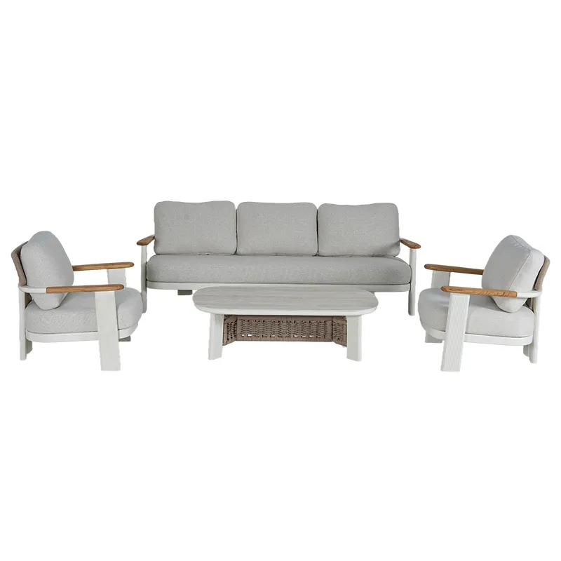 Rope Weave Outdoor Conversation Sofa Set Modern Patio Sofa Set with Armchairs & Oval Coffee Table