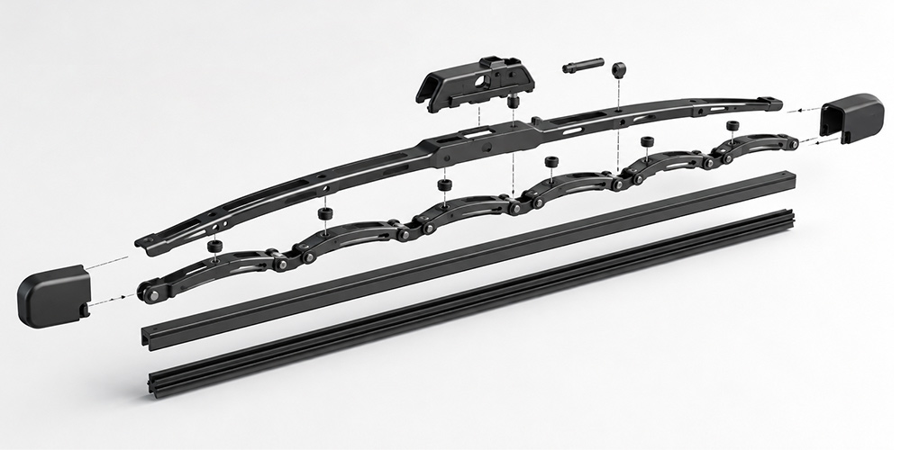 Heavy duty windshield wiper structure with reinforced metal frame rubber blade and adapter
