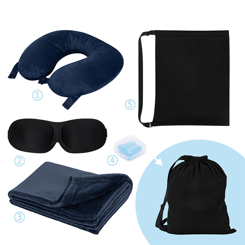 2623 Portable Travel Set (Neck Pillow, Blanket, Eye-mask, Earplugs)