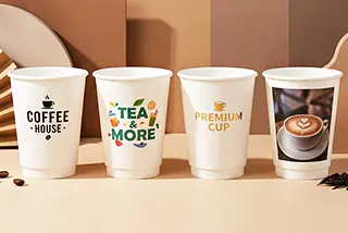 Custom printed paper cups with coffee and tea designs