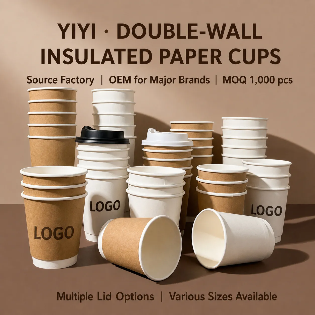 Double-Wall Insulated Paper Cups with Lids