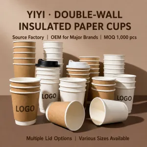 Double-Wall Insulated Paper Cups with Lids