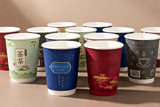 Printed paper cups in assorted colors and decorative finishes