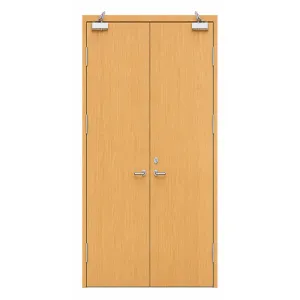 Wooden fireproof double-leaf door