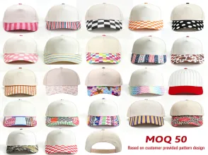 Striped Polka Dot Gingham Checkerboard Floral Preppy Two-tone Printed Brim Baseball Hat 5 Panel Retro Sporty Jesus Hat with Rope