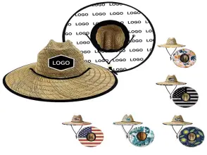 High Quality Natural Hollow Grass Lifeguard Beach Straw Hat Custom logo Wide Brim Bulk Wholesale Sea Straw Hat for Men