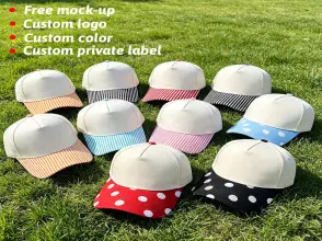 5 Panel Blank Trucker Hat Polka Dots & Strips Wholesale Two-Toned Hats Cotton Canvas Snapback Embroidery Baseball Caps for Women