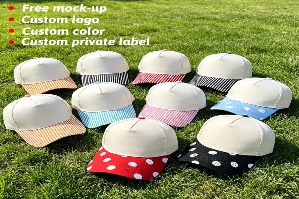 5 Panel Blank Trucker Hat Polka Dots & Strips Wholesale Two-Toned Hats Cotton Canvas Snapback Embroidery Baseball Caps for Women
