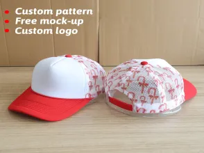 Wholesale 5 Panel Rope Red Foam Plain Pattern Cap High Quality Mesh Custom Christmas Candy Cane Trucker Hat for Women