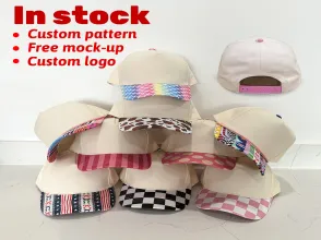 Custom Printed Cow Pink Polka Dot Striped Two Tone Blank Snapback Hat 100% Cotton 5 Panel Trucker Hat Baseball Cap for Women