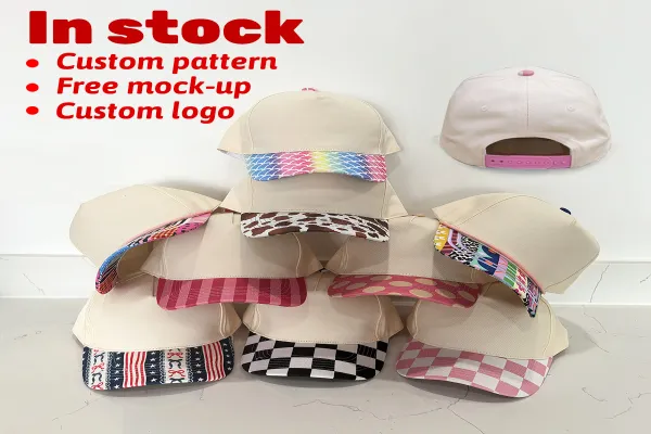 Custom Printed Cow Pink Polka Dot Striped Two Tone Blank Snapback Hat 100% Cotton 5 Panel Trucker Hat Baseball Cap for Women