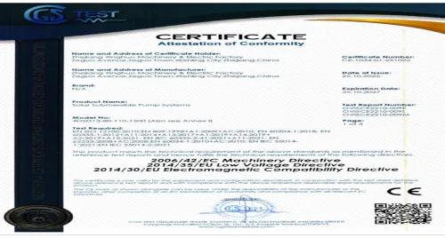 CE-DC SOLAR SUBMERSIBLE PUMPS