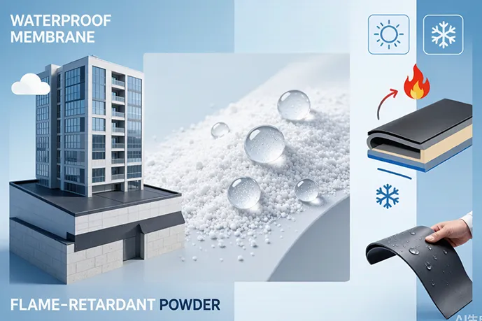 Water- and Aging-Resistant Adaptation Process for Flame-Retardant Powders in Waterproofing Membranes