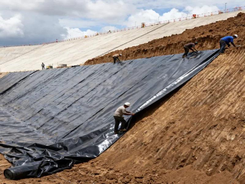 Large-scale, weather-tolerant, protective, long-life reservoir geomembrane liner