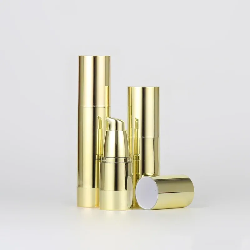 Gold Electroplated Airless Pump Bottle 15ml 20ml 30ml Cosmetic Vacuum Bottle for Serum Lotion
