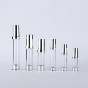Silvery Shoulder Press Lotion Shampoo Airless Pump Plastic Bottle 15ml 20ml 30ml