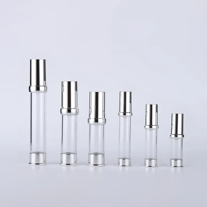 Silvery Shoulder Press Lotion Shampoo Airless Pump Plastic Bottle 15ml 20ml 30ml
