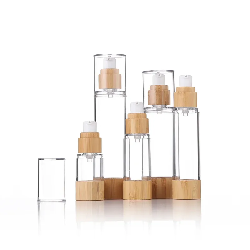 Bamboo Wood Cosmetic Packaging Airless Pump Lotion Bottle
