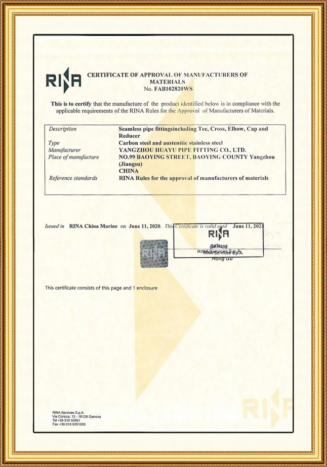 RINA Certificate