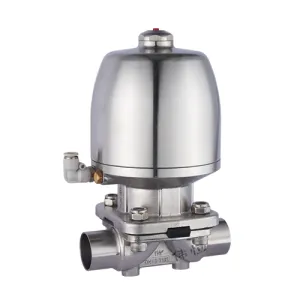 Válvula de diafragma soldada com atuador pneumático de aço inoxidável