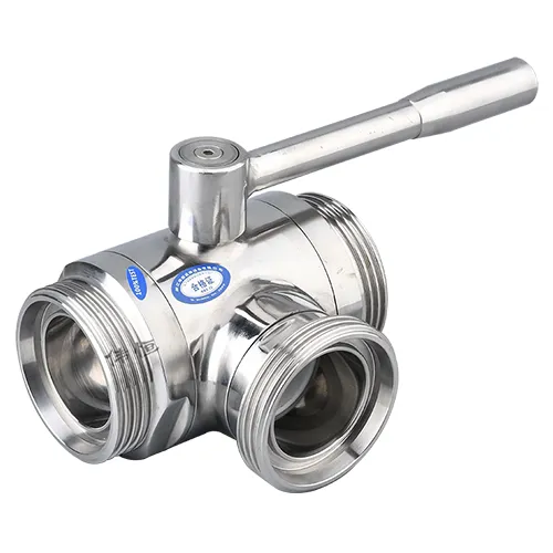 Sanitary threaded forged three-way ball valve